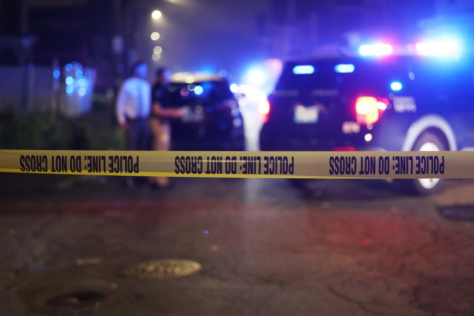 Brockton police and Massachusetts State Police detectives assigned to the Plymouth County district attorney's office investigate a fatal shooting near Tremont and Fulton streets in Brockton on Wednesday, July 5, 2023.
