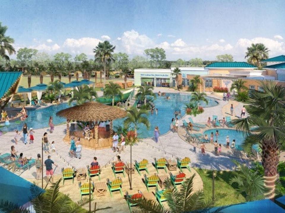 sketch of a pool with people at a Camp Margaritaville