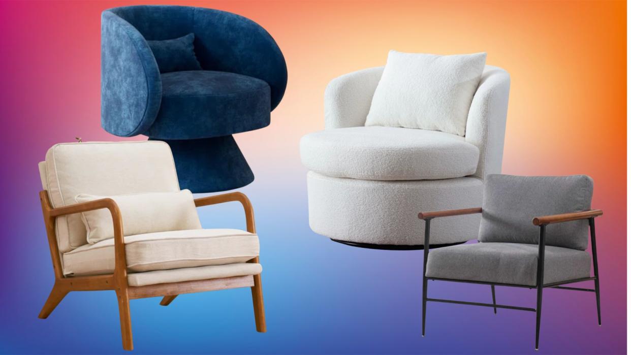  Contemporary accent chairs and reading chairs in white, blue and gray. 