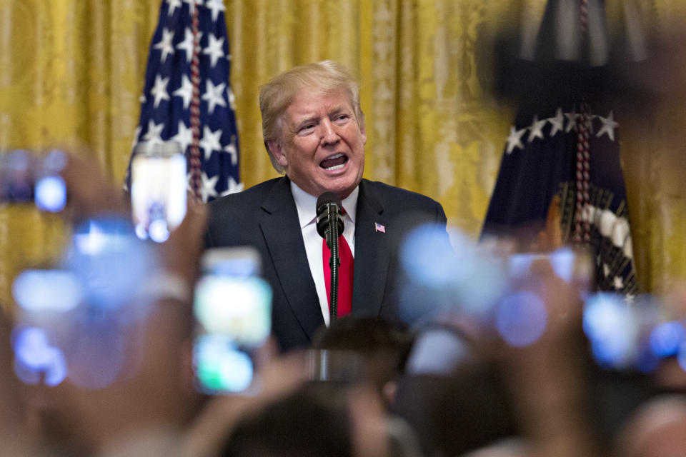 President Donald Trump defended his Supreme Court nominee, Brett Kavanaugh,  at the White House earlier this month amid allegations of sexual assault. (Bloomberg via Getty Images)