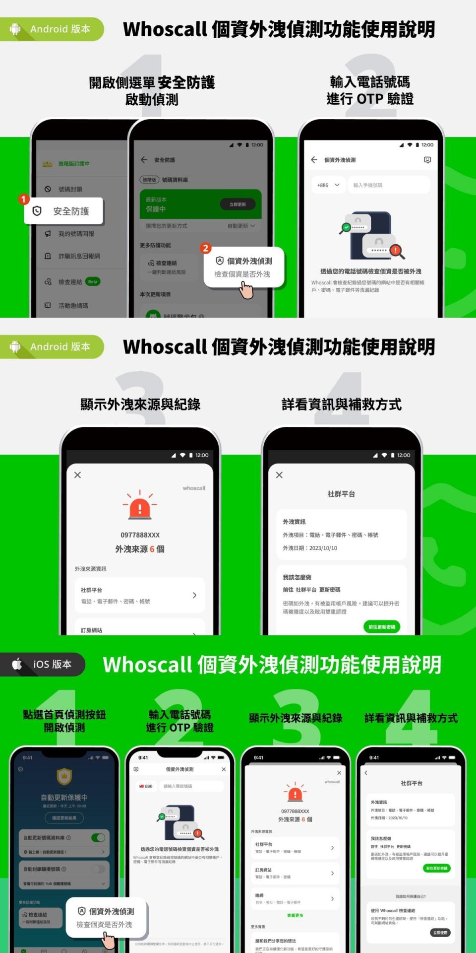 Whoscall服務增加「個資外洩偵測」功能，讓用戶自行確認手機等個資是否外洩