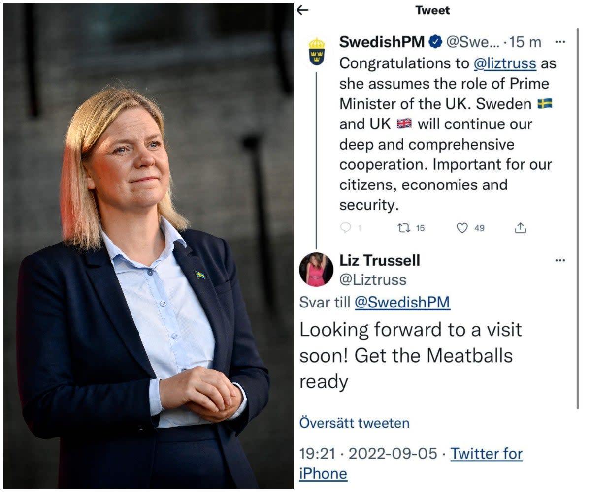Sweden’s prime minister Magdalena Andersson tweeted Liz Trussell instead of Liz Truss (ES composite)