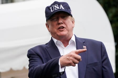 U.S. President Donald Trump speaks to the media about Hurricane Dorian at the White House in Washington