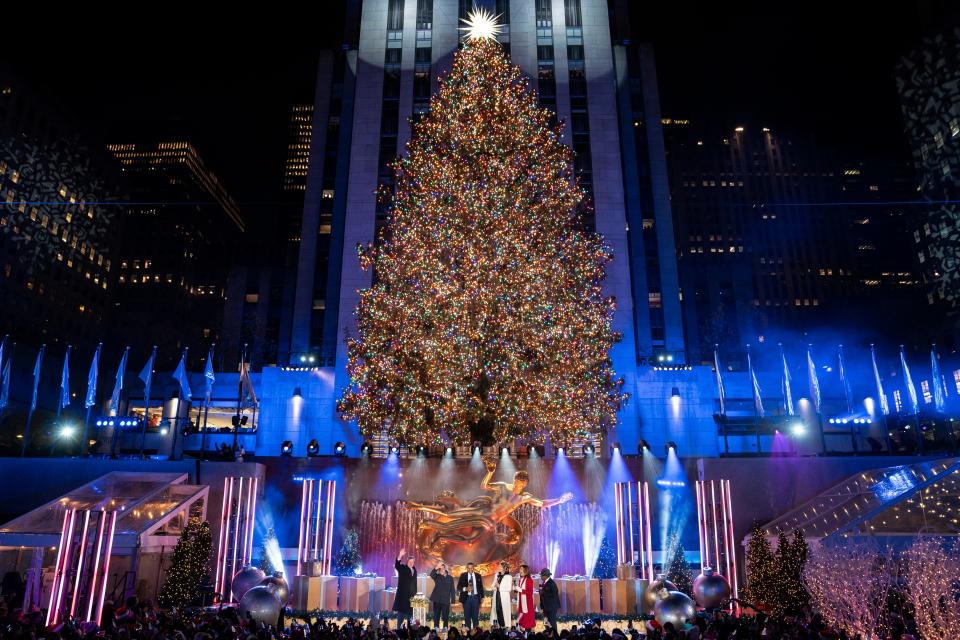 The Rockefeller Center Christmas tree stands lit at Rockefeller Center during the 89th annual Rockefeller Center Christmas tree lighting ceremony, Wednesday, Dec. 1, 2021, in New York. 