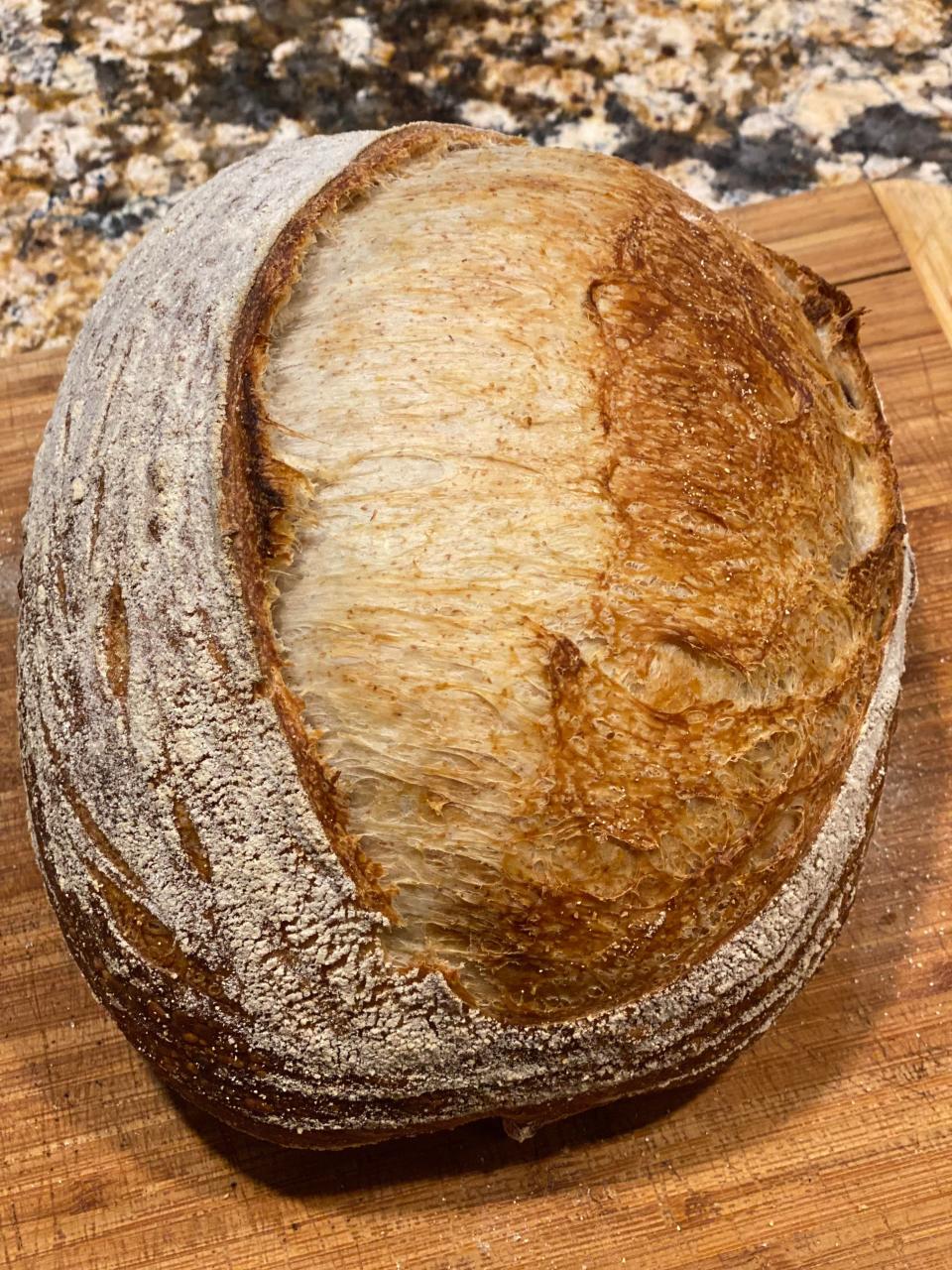 A fresh loaf of sourdough bread at Crumb in Haddonfield.