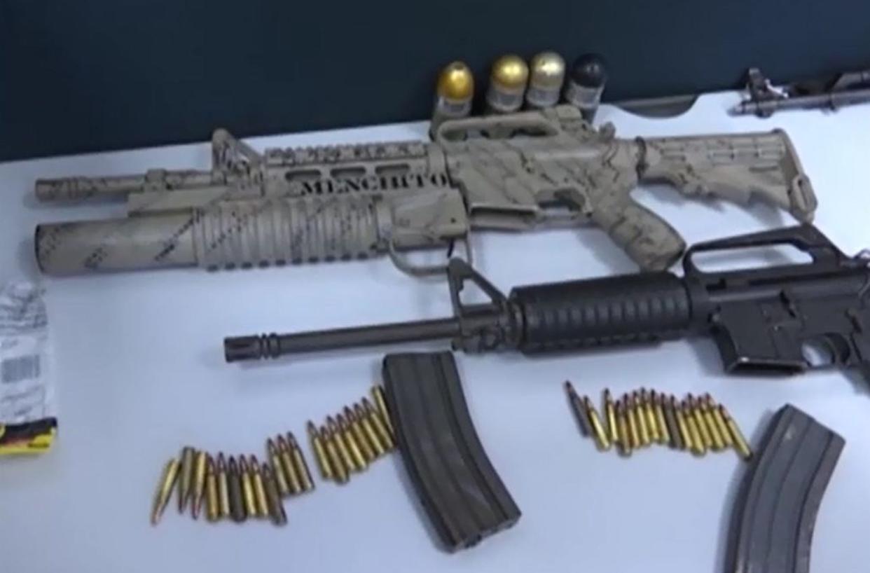 El Mencho's son, Rubén Oseguera González, was No. 2 in command of the billion-dollar cartel. During his arrest, police found these assault rifles. One is inscribed "CJNG 02 JR," and the other  displays "Menchito," which means little Mencho.
