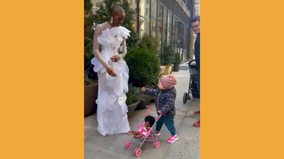 This viral video of a little girl stopping a Black model to admire her dress wil..