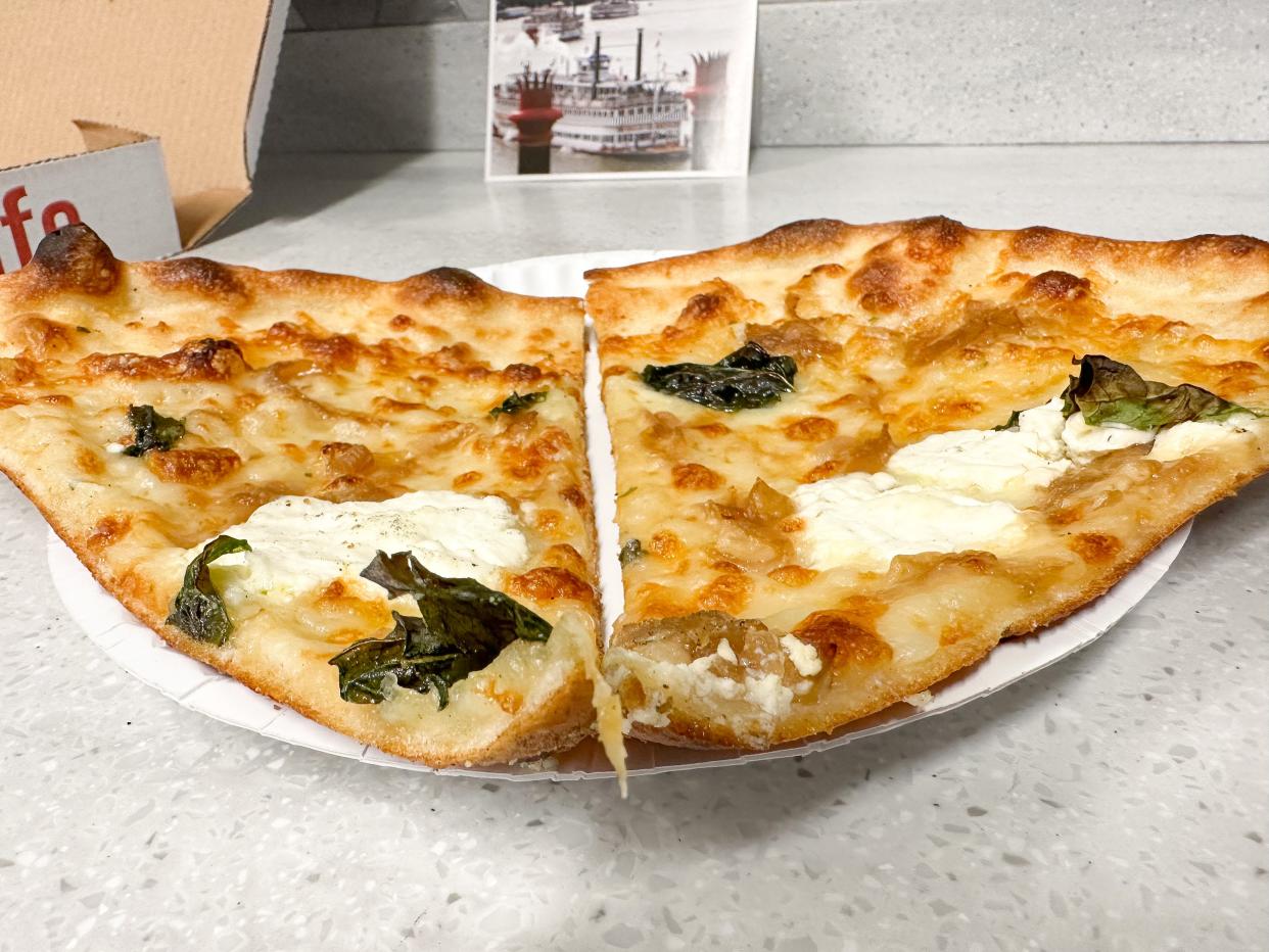 Trophy Pizza's White Pizza, which The Enquirer tried for the second installment of its Reheated Eats series.