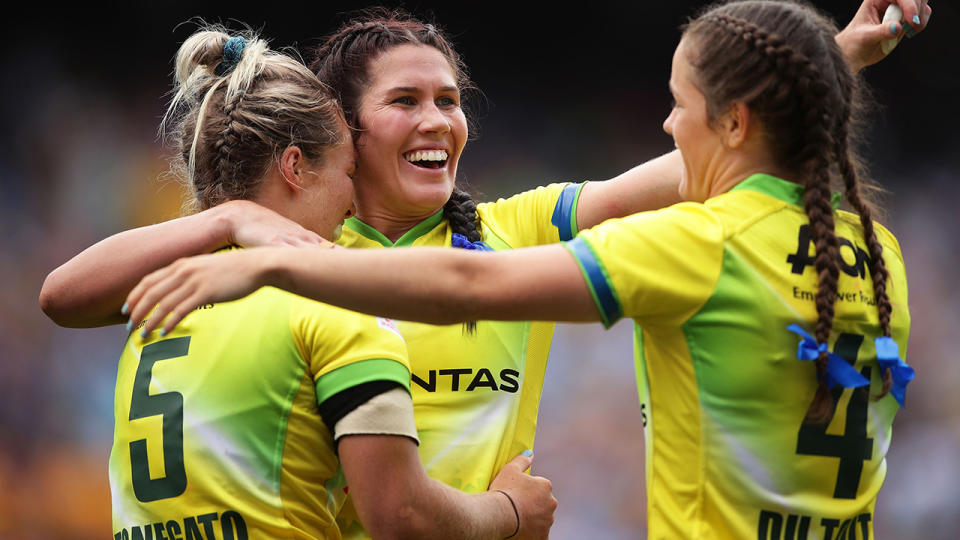Charlotte Caslick, pictured here in action for Australia at the 2018 Sydney Sevens tournament. 