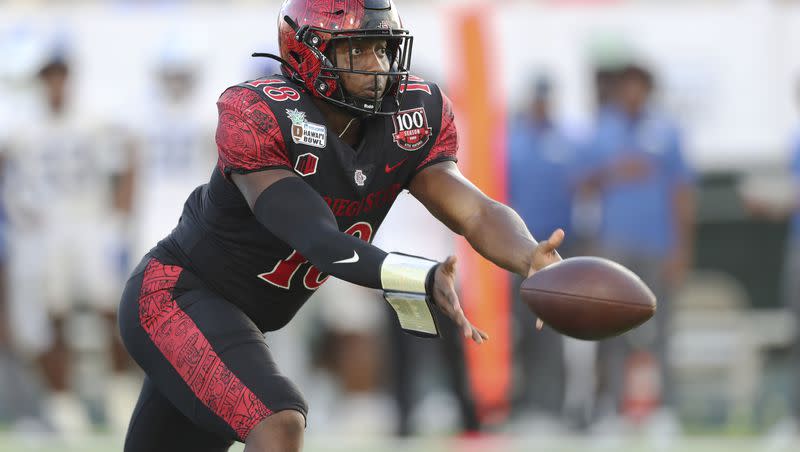 San Diego State quarterback Jalen Mayden in action at the Hawaii BowlSaturday, Dec. 24, 2022, in Honolulu. The Aztecs men’s basketball program will be playing in its first Final Four ever this week, and the school could be a candidate to join the Pac-12 if the league chooses to expand.