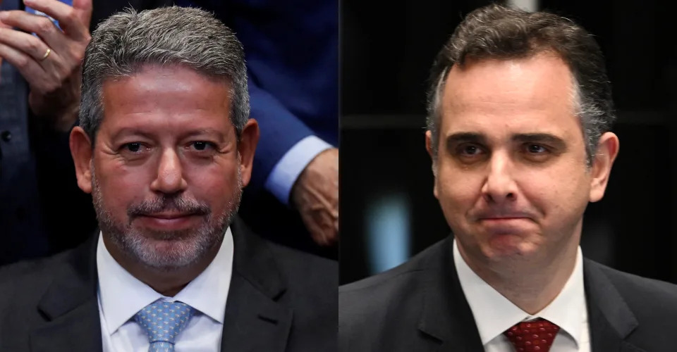 Arthur Lira e Rodrigo Pacheco, candidatos apoiados pelo governo Lula, conseguiram se reeleger no cargo de presidente da Câmara e do Senado, respectivamente. (Fotomontagem/Yahoo Notícias)