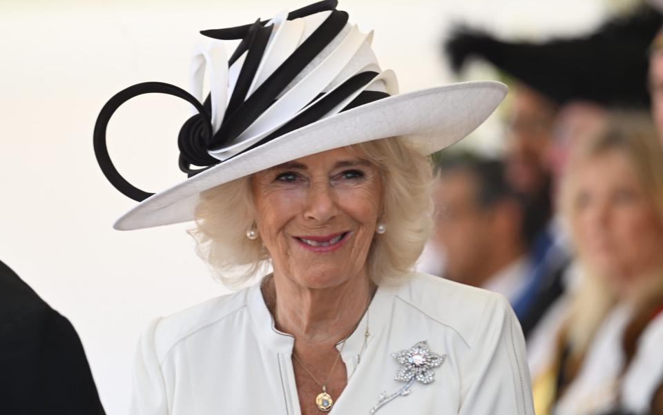 The Queen smiles for the cameras at Horse Guards Parade