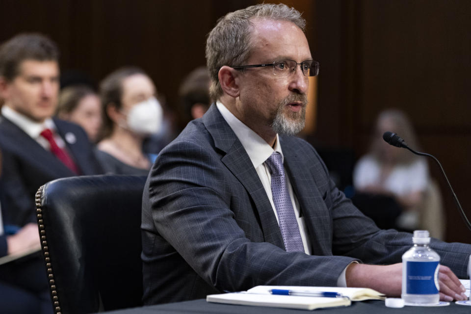 CORRECTS SPELLING FROM PETER TO PEITER - Twitter whistleblower Peiter Zatko testifies to a Senate Judiciary hearing examining data security at risk, Tuesday, Sept. 13, 2022, in Washington. (AP Photo/Jacquelyn Martin)