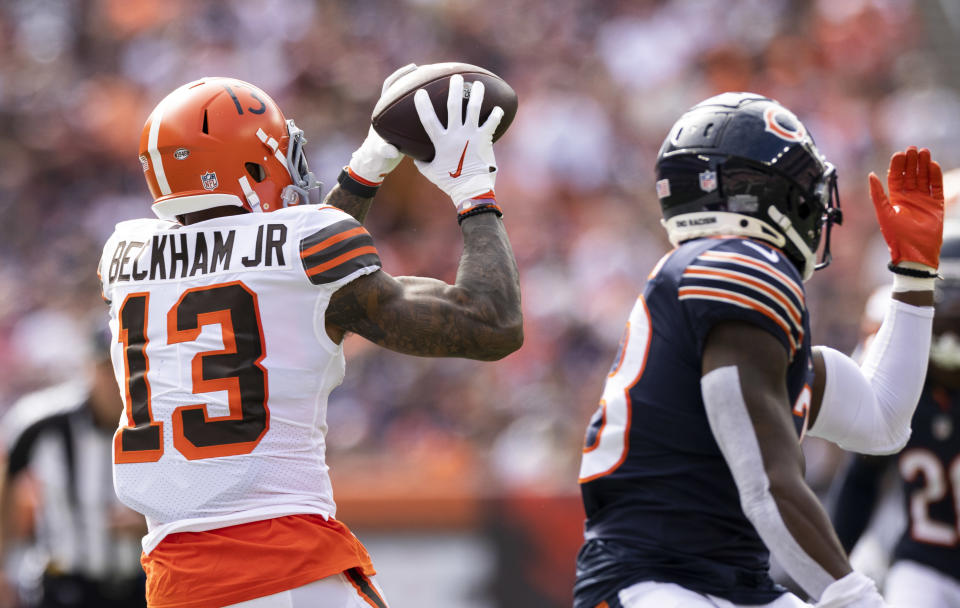 Cleveland Browns wide receiver Odell Beckham Jr. turned five receptions into 77 yards against the Bears in Week 3. (Scott Galvin/USA TODAY Sports)