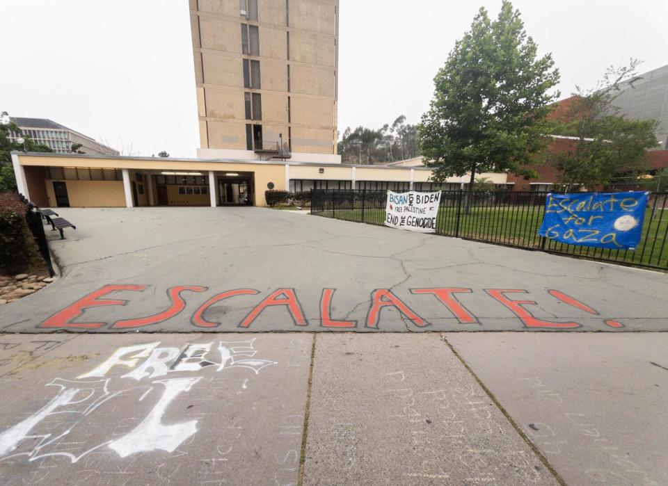 Messages near the pro-Palestinian encampment at Cal State Los Angeles