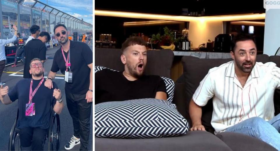 Dylan Alcott and Andy Allen at Formula One and on Celebrity Gogglebox Australia