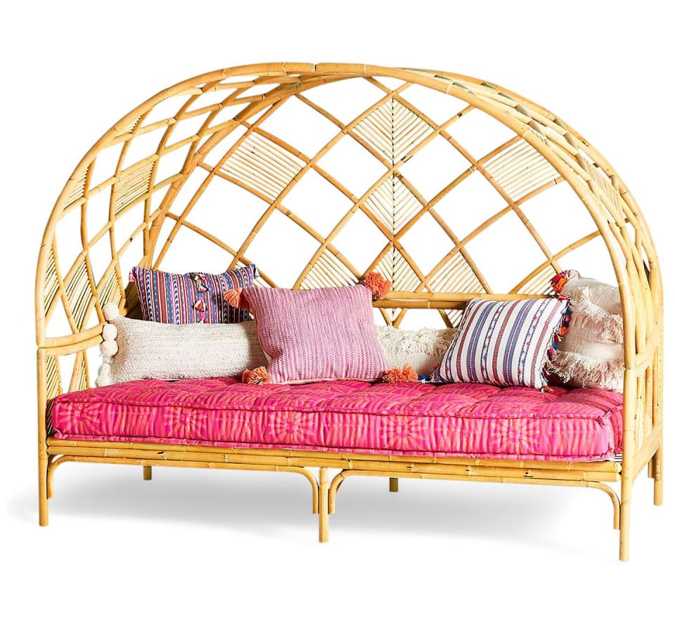 <p>This is one of three daybeds I have. I think I prefer them to sofas. </p><p><a class="link " href="https://go.redirectingat.com?id=74968X1596630&url=https%3A%2F%2Fwww.anthropologie.com%2Fanthroliving%2Fshop%2Fpeacock-cabana-daybed%3Fcolor%3D014%26type%3DSTANDARD%26size%3DOne%2BSize%26quantity%3D1&sref=https%3A%2F%2Fwww.elledecor.com%2Fshopping%2Fg41118013%2Fsasheer-zamata-favorite-things%2F" rel="nofollow noopener" target="_blank" data-ylk="slk:Shop Now">Shop Now</a></p>