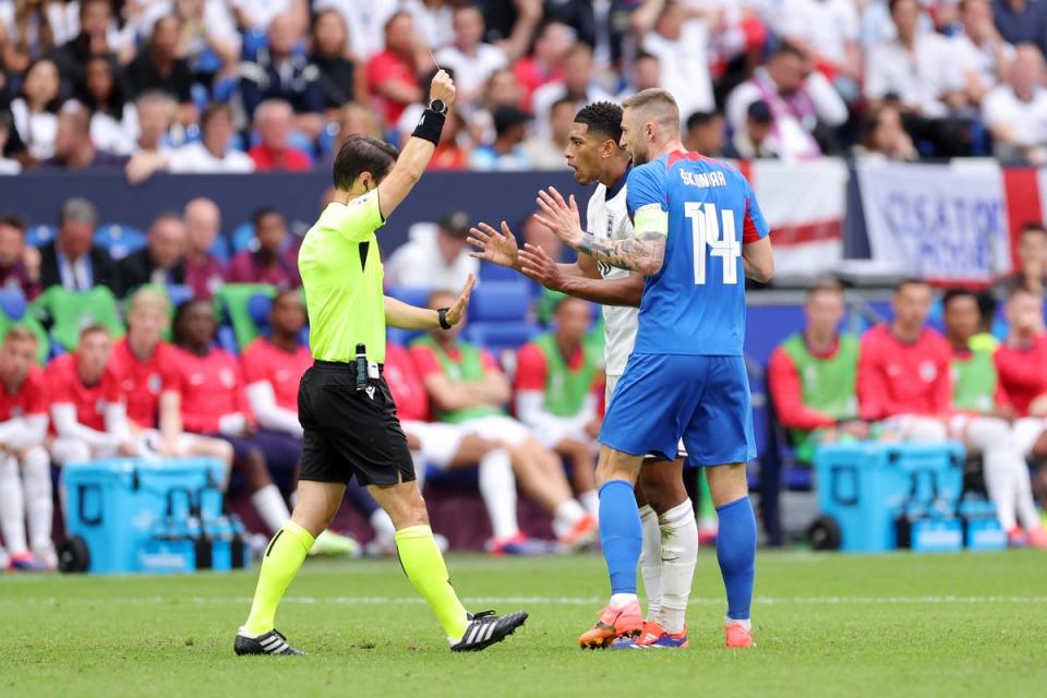 Jude Bellingham was booked by referee Umat Meler   (Getty Images)