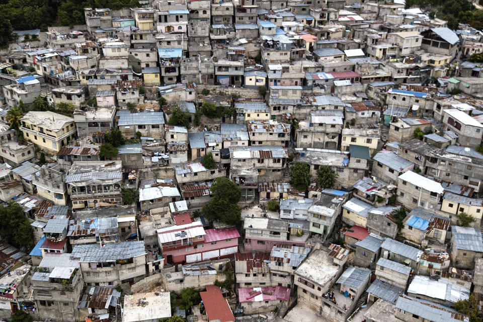 Homes at the Bois Patate neighborhood are crowded together in Port-au-Prince, Haiti, Monday, July 12, 2021. (AP Photo/Matias Delacroix)