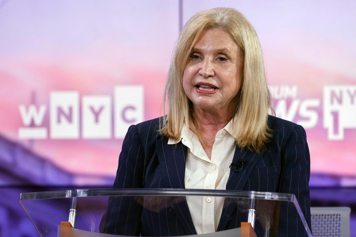 Rep. Carolyn Maloney speaks during New York's 12th Congressional District Democratic primary debate hosted by Spectrum News NY1 and WNYC at the CUNY Graduate Center, Tuesday, Aug. 2, 2022, in New York. (AP Photo/Mary Altaffer, Pool)