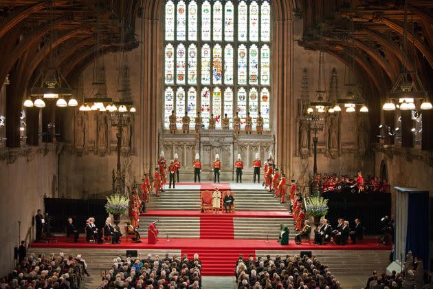 Queen Elizabeth II delivers a speech to mark her Diamond Jubilee at Westminster Hall 2012. (Photo: JACK HILL via Getty Images)