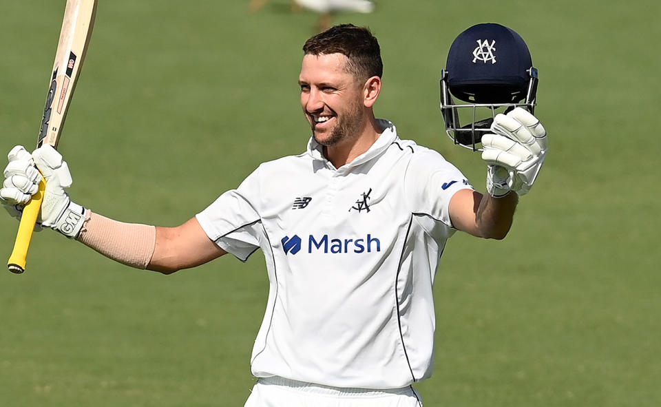 Matt Short, pictured here after scoring a century for Victoria in the Sheffield Shield. 