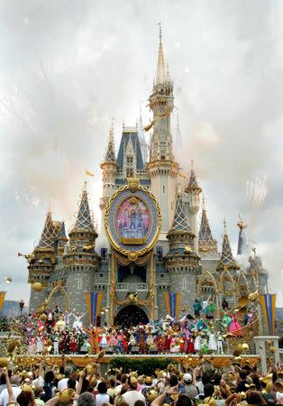 Disney officially starts it's 50th anniversary celebration in front of Cinderella's Castle at the Magic Kingdom in Lake Buena Vista, Florida in this May 5, 2005 file photo. REUTERS/Files