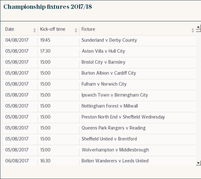 Championship fixtures 2017/18