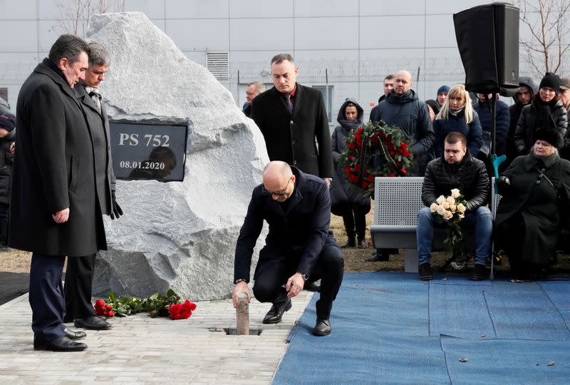 FILE PHOTO: Foundation stone laying ceremony for a future memorial site to the people killed in a plane shot down in Iran, at the Boryspil Airport outside Kiev