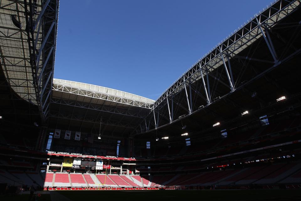 The open roof at State Farm Stadium in Glendale, Arizona.