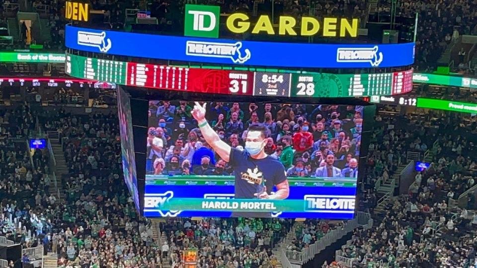 Harold Mortel, of Quincy, is honored during a Boston Celtics game in November.