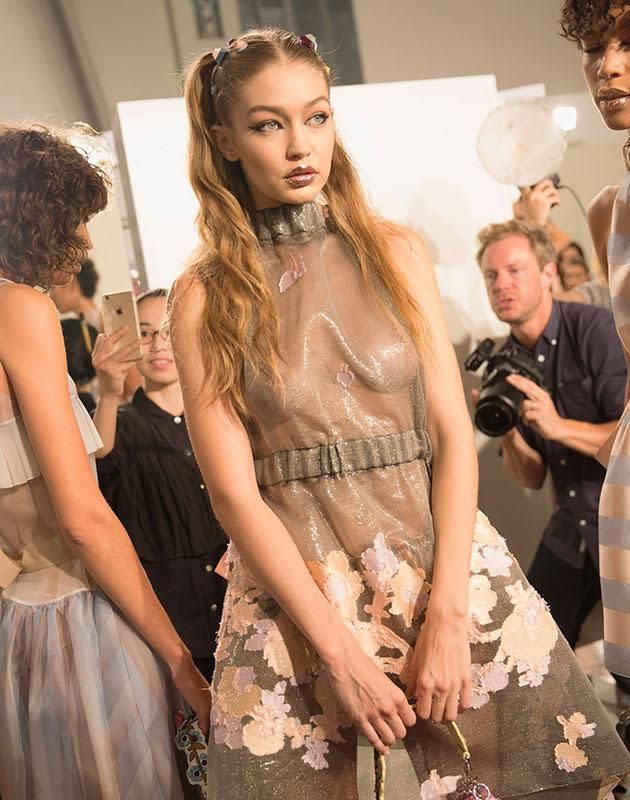 Gigi Hadid gets her nipples out on the runway