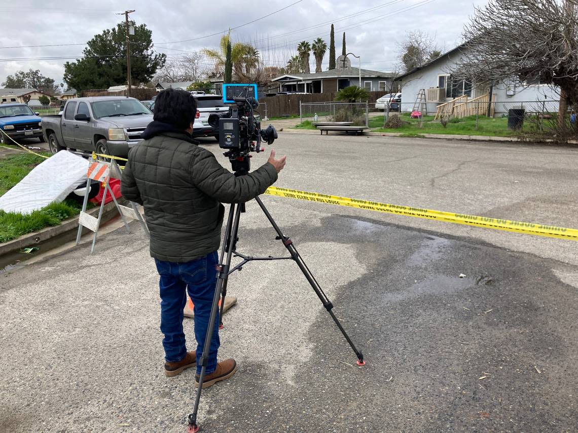 The scene drew national attention as Tulare County Sheriff’s deputies continued to investigate the home Tuesday, Jan. 17, 2023, where six people were killed the previous day in a potential drug cartel massacre. LEWIS GRISWOLD/Special to The Bee