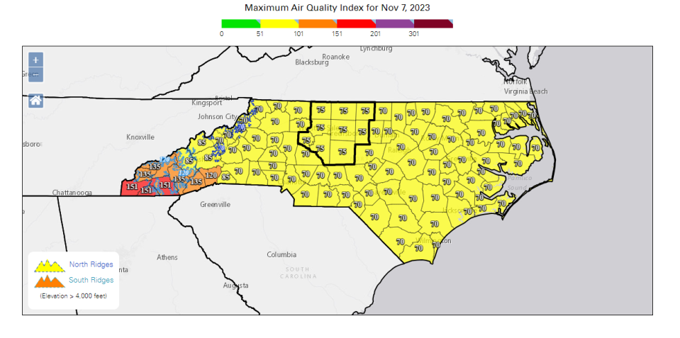 The Nov. 7 air quality forecast from the N.C. Department of Environmental Quality.