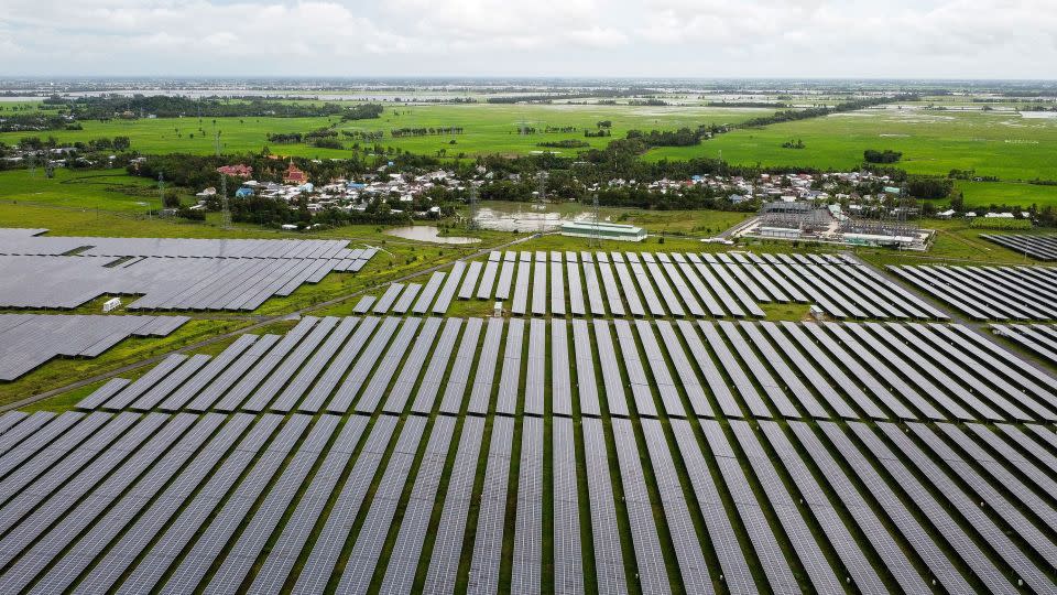 This aerial view taken on September 25, 2022, shows solar panels at Sao Mai solar energy plant in An Giang province. - AFP/Getty Images