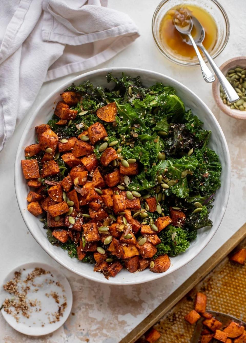 Sweet Potato Kale Salad with Hot Ginger Dressing