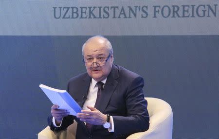 Uzbekistan's Foreign Minister Abdulaziz Kamilov speaks during a meeting with the media in Tashkent, Uzbekistan, April 14, 2017. REUTERS/Muhammadsharif Mamatkulov