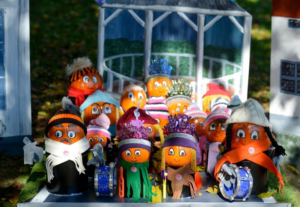 As part of the Pumpkin People in the Park display in Chatham's Kate Gould Park, this group of fanciful creatures was created by the organizers behind First Night Chatham.