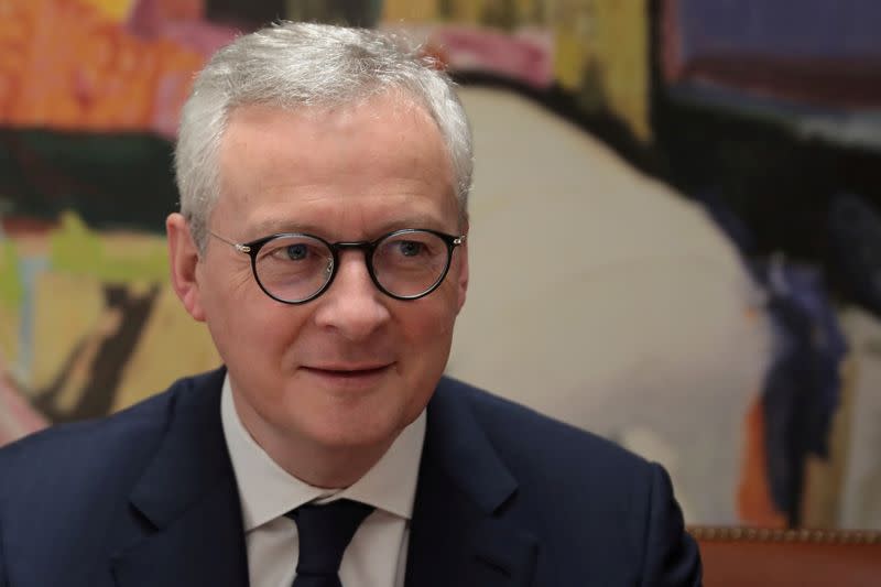 FILE PHOTO: French Finance Minister Bruno Le Maire looks on during a meeting with his Greek counterpart Christos Staikouras (not pictured) at the Finance Ministry in Athens