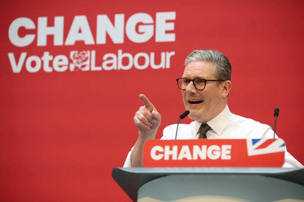 British opposition Labour Party leader Keir Starmer speaks at the launch of the Labour Party's manifesto, in Manchester, Britain, June 13, 2024. REUTERS/Phil Noble