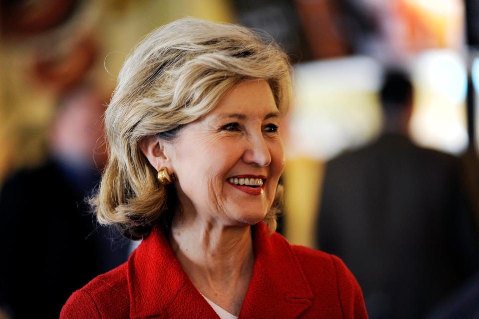 Sen. Kay Bailey Hutchison, R-Texas, a gubernatorial candidate in Texas, greets well wishers during a campaign stop in Tyler, Texas on Monday, March 1, 2010.