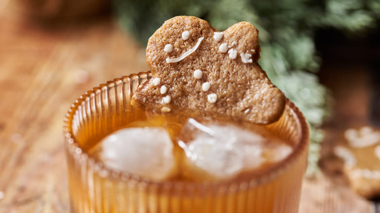 gingerbread man in drink, close up