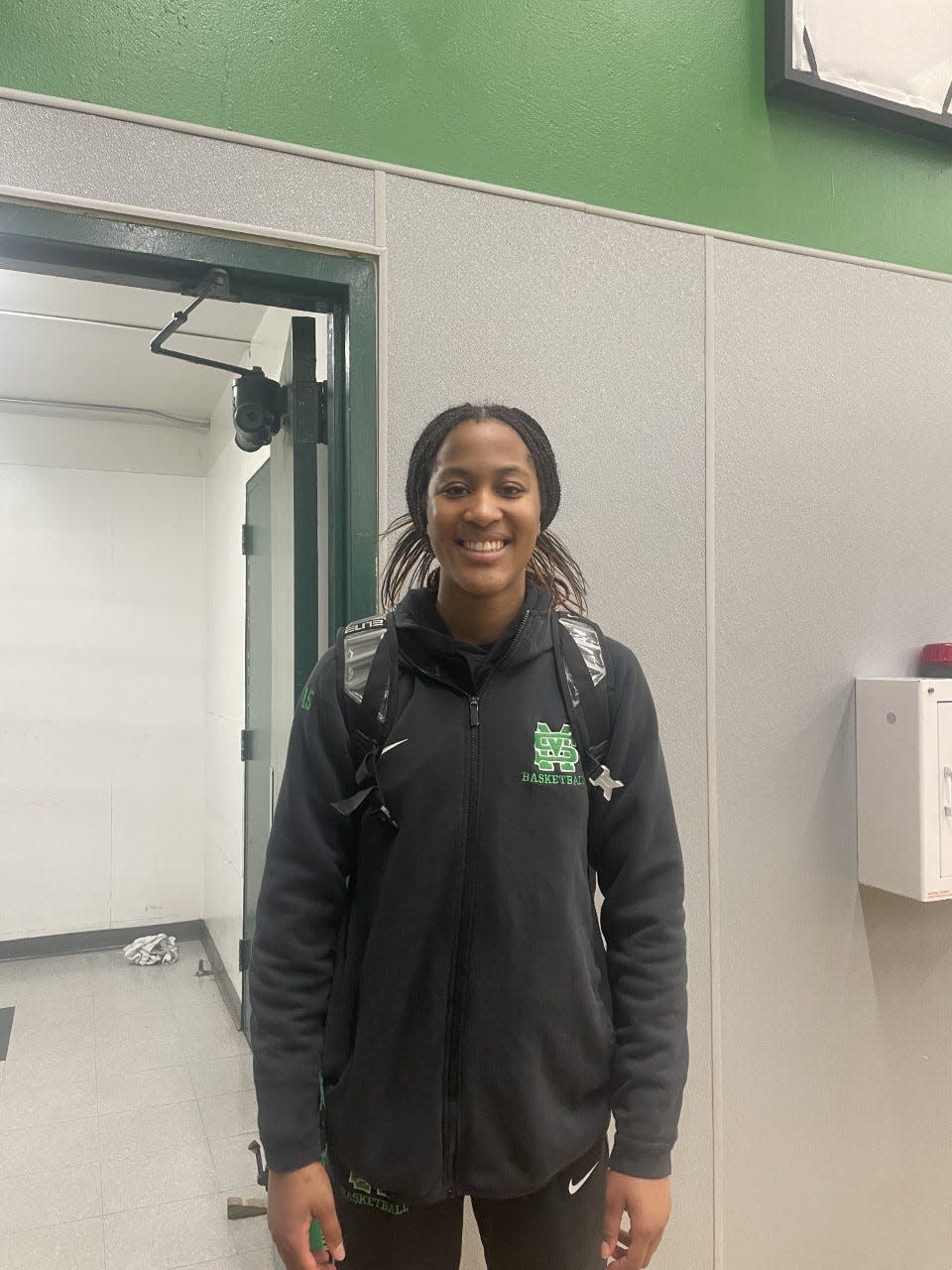 Nyah Lowery of St. Mary's girls basketball posses for a photo for its game against Clovis on Saturday at St. Mary's High school.