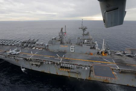 The USS Bonhomme Richard amphibious assault ship sails in the Pacific Ocean off the coast of Sydney, Australia, after a ceremony on board the ship marking the start of Talisman Saber 2017, a biennial joint military exercise between the United States and Australia, June 29, 2017. REUTERS/Jason Reed