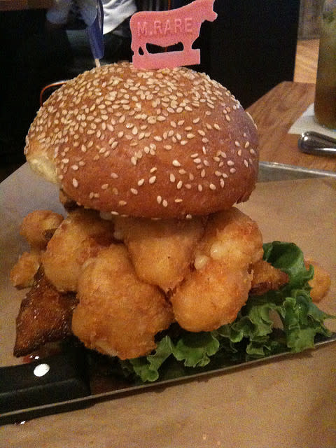 <b>Minnesota: White Trash Burger</b> Chicken-fried bacon, fried cheese curds and Velveeta make up this "White Trash Burger" from Burger Jones. <br> <br> (Image courtesy <a href="http://www.flickr.com/photos/ndebeaufort/3800516387/in/photostream/" rel="nofollow noopener" target="_blank" data-ylk="slk:NicoledeB/Flickr;elm:context_link;itc:0;sec:content-canvas" class="link ">NicoledeB/Flickr</a>)