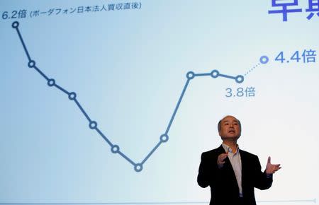 SoftBank Group Corp. Chairman and CEO Masayoshi Son speaks during an earnings briefing in Tokyo, Japan, July 28, 2016. REUTERS/Kim Kyung-Hoon