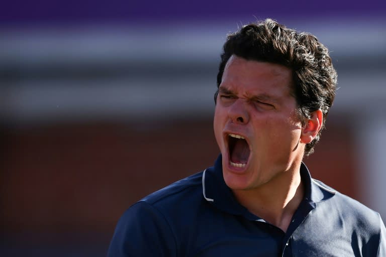 El canadiense Milos Raonic después de su victoria contra el británico Cameron Norrie en el torneo de Queen's, en Londres, el 17 de junio de 2024 (HENRY NICHOLLS)