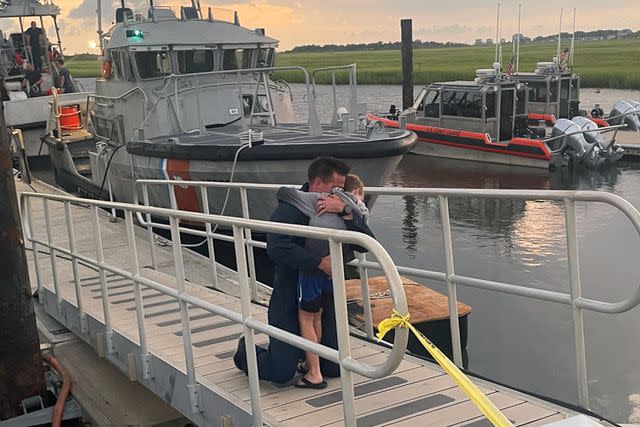 <p>USCG Mid-Atlantic/Twitter</p> Scene after Coast Guard rescues four men nearly 50 miles from N.C. coast