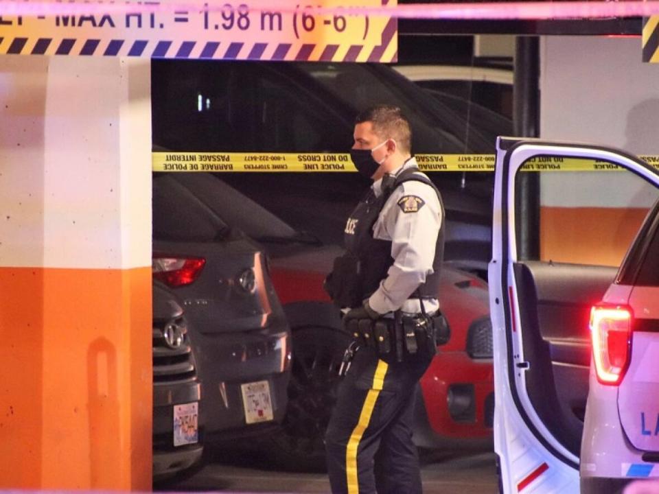 RCMP were at the site of an attempted murder in Langley, B.C., on Jan. 18, 2021. A One year later, a man from Surrey has been charged with attempted murder.  (Shane MacKichan - image credit)