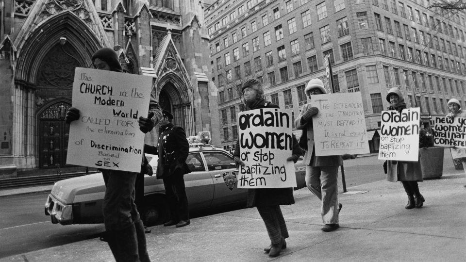 People at a pro-women ordination demonstration in New York City, circa 1970. - FPG/Getty Images